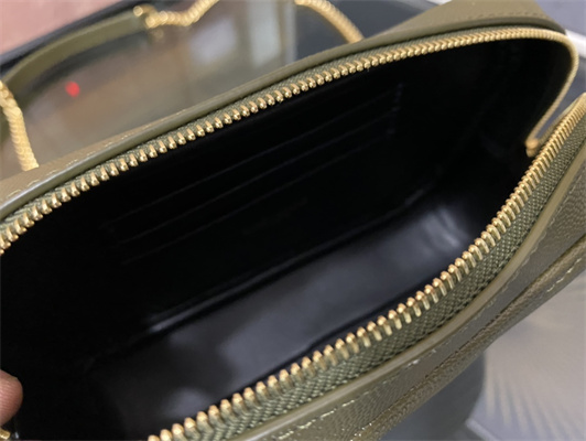 Y.S.L MINI LOU In Dk Green Quilted Grain De Poudre Embossed Leather Gold Tone Metal