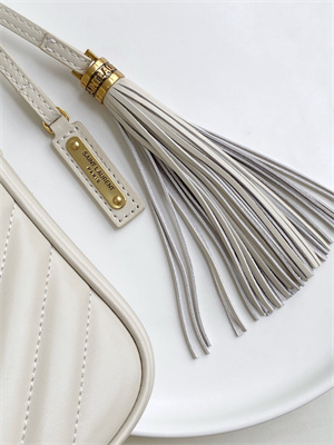 Y.S.L LOU CAMERA BAG In White Quilted Leather Gold Tone Metal