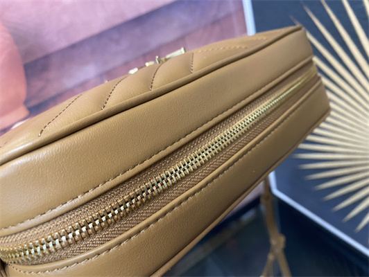 Y.S.L LOU CAMERA BAG In Brown Quilted Leather Gold Tone Metal