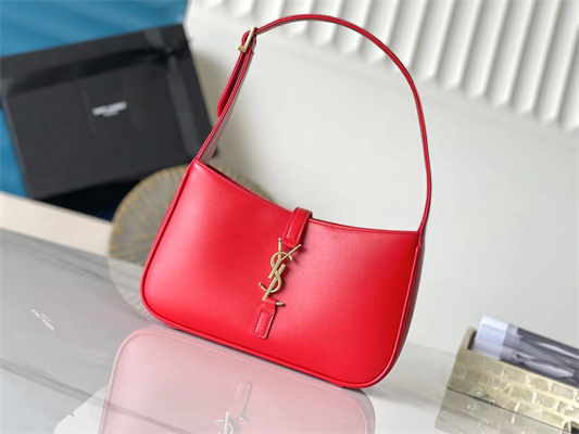 Y.S.L LE 5 A 7 HOBO BAG In Red Smooth Leather