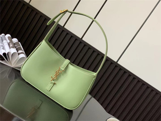 Y.S.L LE 5 A 7 HOBO BAG In Avocado Green Smooth Leather