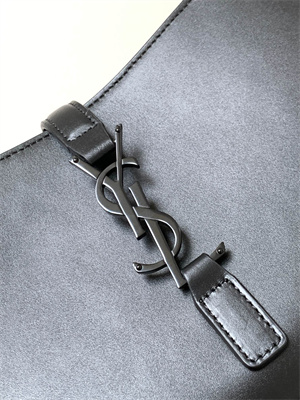 Y.S.L LE 5 A 7 HOBO BAG In Black Smooth Leather Guncolor Tone Metal