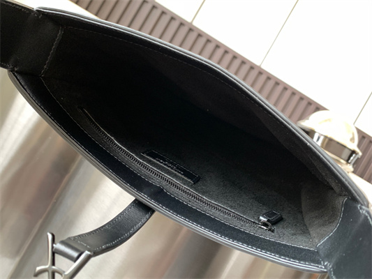 Y.S.L LE 5 A 7 HOBO BAG In Black Smooth Leather Guncolor Tone Metal