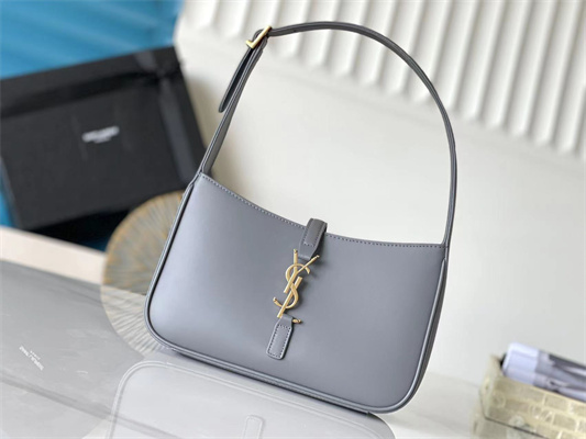 Y.S.L LE 5 A 7 HOBO BAG In Grey Smooth Leather