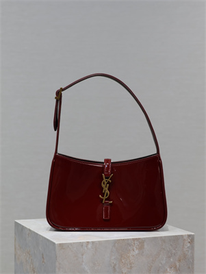 Y.S.L LE 5 A 7 HOBO BAG In Burgundy Patent Leather