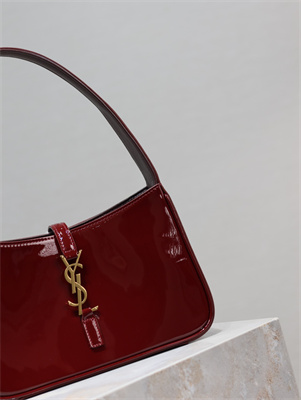 Y.S.L LE 5 A 7 HOBO BAG In Burgundy Patent Leather