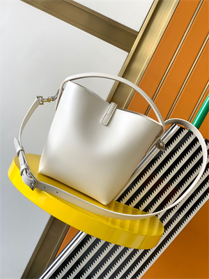 Y.S.L LE 37 SMALL In White Shinny Leather Bucket Bag