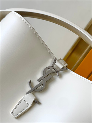 Y.S.L LE 37 SMALL In White Shinny Leather Bucket Bag