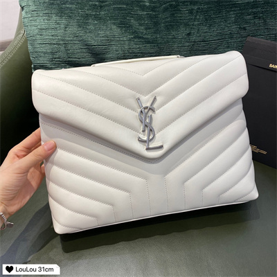 Y.S.L LOULOU MEDIUM In White Quilted Calfskin Leather Silver Tone Metal