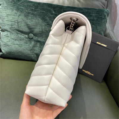 Y.S.L LOULOU MEDIUM In White Quilted Calfskin Leather Silver Tone Metal