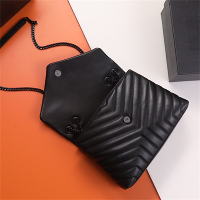 Y.S.L LOULOU MEDIUM In Black Quilted Calfskin Leather Black Tone Metal