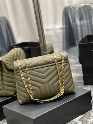 Y.S.L LOULOU MEDIUM In Green Quilted Calfskin Leather Gold Tone Metal