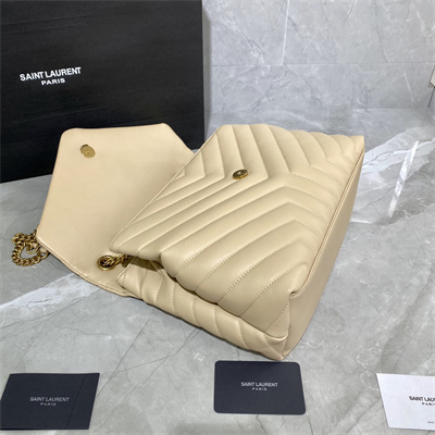 Y.S.L LOULOU MEDIUM In Beige Quilted Calfskin Leather Gold Tone Metal