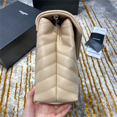 Y.S.L LOULOU MEDIUM In Beige Quilted Calfskin Leather Silver Tone Metal