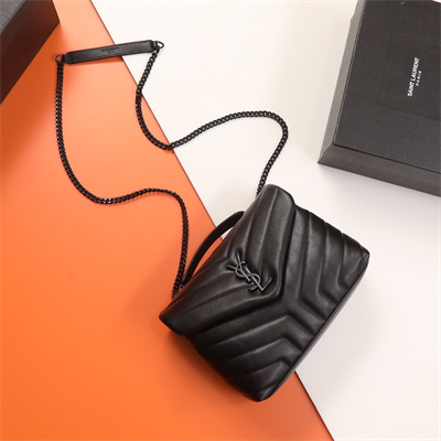 Y.S.L LOULOU SMALL In Black Quilted Calfskin Leather Black Tone Metal