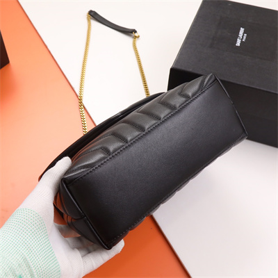 Y.S.L LOULOU SMALL In Black Quilted Calfskin Leather Gold Tone Metal