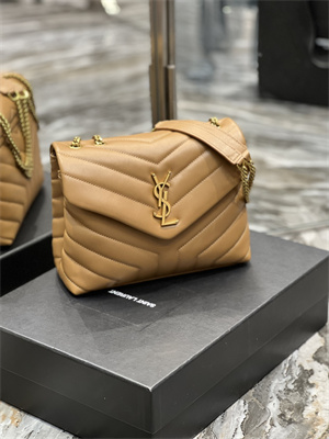 Y.S.L LOULOU SMALL In Caramel Quilted Calfskin Leather Gold Tone Metal