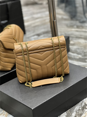 Y.S.L LOULOU SMALL In Caramel Quilted Calfskin Leather Gold Tone Metal