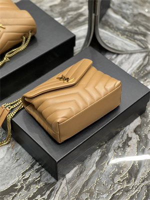Y.S.L LOULOU SMALL In Caramel Quilted Calfskin Leather Gold Tone Metal