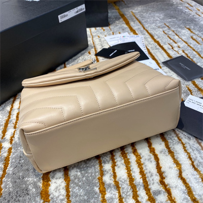 Y.S.L LOULOU SMALL In Beige Quilted Calfskin Leather Silver Tone Metal