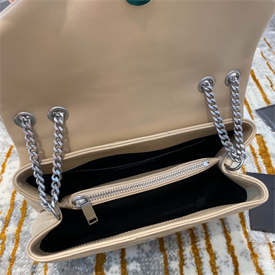 Y.S.L LOULOU SMALL In Beige Quilted Calfskin Leather Silver Tone Metal