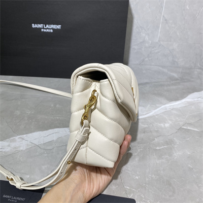 Y.S.L TOY LOULOU In White Quilted Calfskin Leather Gold Tone Metal