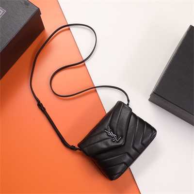 Y.S.L TOY LOULOU In Black Quilted Calfskin Leather Black Tone Metal