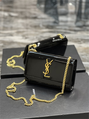 Y.S.L KATE SMALL IN Patent Leather Gold Tone Metal Black Color
