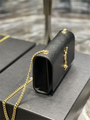 Y.S.L KATE SMALL IN GRAIN DE POUDRE EMBOSSED Leather Gold Tone Metal Black Color