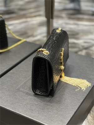 Y.S.L KATE SMALL TASSEL IN CROCODILE EMBOSSED Leather Gold Tone Metal Black Color