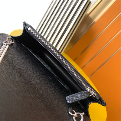 Y.S.L KATE SMALL TASSEL IN GRAIN DE POUDRE EMBOSSED Leather Silver Tone Metal Black Color