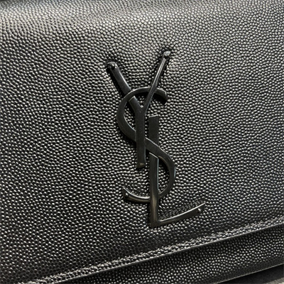 Y.S.L KATE MEDIUM IN GRAIN DE POUDRE EMBOSSED Leather Black Tone Metal Black Color