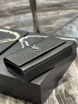 Y.S.L KATE MEDIUM IN GRAIN DE POUDRE EMBOSSED Leather Silver Tone Metal Black Color