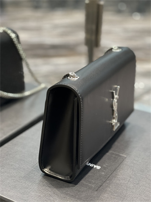 Y.S.L KATE MEDIUM IN SMOOTH Leather Silver Tone Metal Black Color