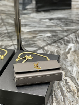 Y.S.L KATE MEDIUM IN GRAIN DE POUDRE EMBOSSED Leather Gold Tone Metal Grey Color