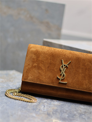 Y.S.L KATE MEDIUM IN Suede Leather Gold Tone Metal Caramel Color