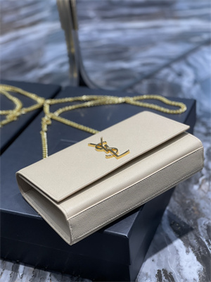 Y.S.L KATE MEDIUM IN GRAIN DE POUDRE EMBOSSED Leather Gold Tone Metal Beige Color