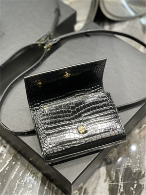 Y.S.L KATE BELT BAG IN CROCODILE EMBOSSED LEATHER Gold Tone Metal Black Color