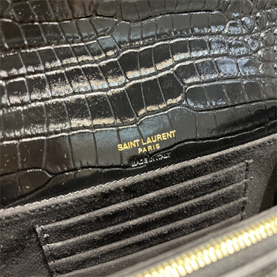 Y.S.L KATE BELT BAG IN CROCODILE EMBOSSED LEATHER Gold Tone Metal Black Color