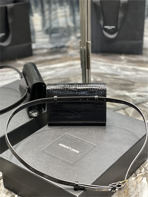 Y.S.L KATE BELT BAG IN CROCODILE EMBOSSED LEATHER Gold Tone Metal Black Color