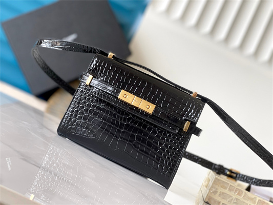 Y.S.L MANHATTAN MINI Crossbody Bag In Shinny Crocodile Embossed Leather Black Color