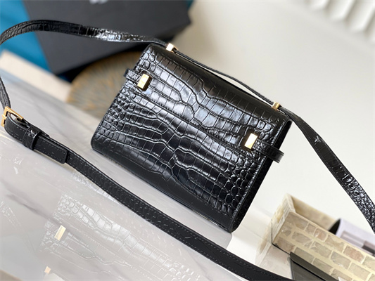 Y.S.L MANHATTAN MINI Crossbody Bag In Shinny Crocodile Embossed Leather Black Color