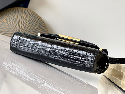 Y.S.L MANHATTAN MINI Crossbody Bag In Shinny Crocodile Embossed Leather Black Color