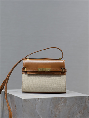 Y.S.L MANHATTAN MINI Crossbody Bag In Cotton Canvas and Shinny Leather