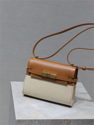 Y.S.L MANHATTAN MINI Crossbody Bag In Cotton Canvas and Shinny Leather