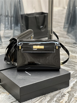 Y.S.L MANHATTAN Shoulder Bag In Black Patent Leather