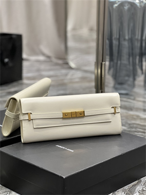 Y.S.L MANHATTAN CLUTCH IN BOX SAINT LAUREN Leather White Color