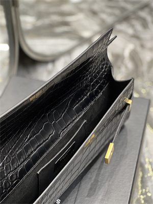 Y.S.L MANHATTAN CLUTCH In Shinny Crocodile Embossed Leather Black Color
