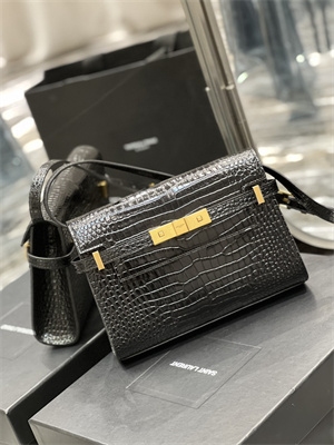 Y.S.L MANHATTAN SMALL Shoulder Bag In Shinny Crocodile Embossed Leather Black Color