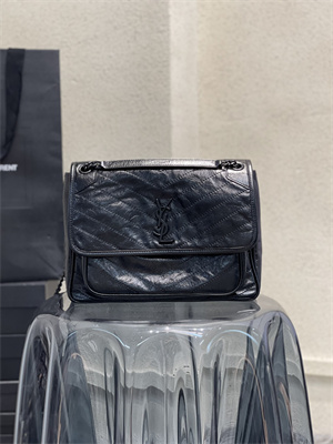 Y.S.L NIKI LARGE In Vintage Leather All Black Color